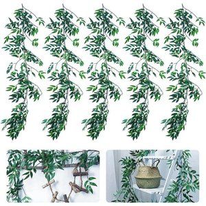 5Pack (28ft) Artificial Willow Leaves Vines Twigs-Fake Silk Hanging Willow Plant